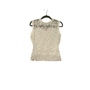 White Lace Sleeveless Tank Top Sheer Overlay Size M